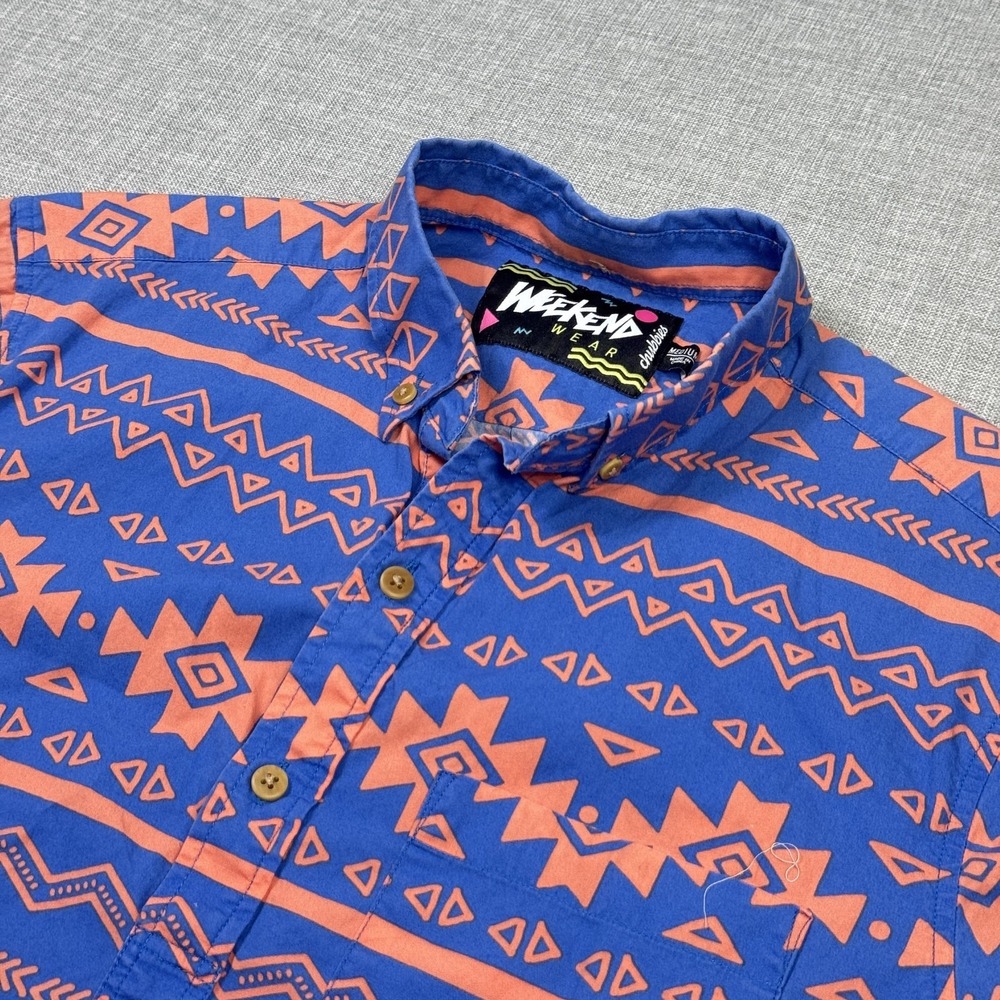 Chubbies‎ Aztec Weekend Wear Shirt Men Medium Blue Orange Short Sleeve Geometric
